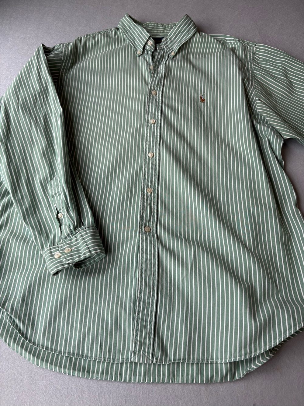 Polo Ralph Lauren Green White Striped Oxford Button-Down Shirt Classic Fit 17.5 - Picture 5 of 10